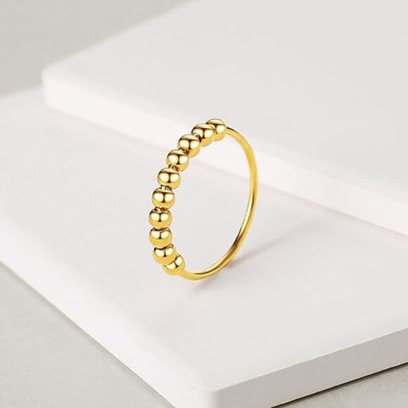 925 Sterling Gold Ring Anxiety Rings Fidget Ring for Women - Picture 1 of 4
